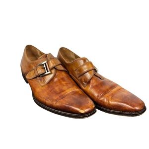 Magnanni Made In Spain Brown Leather Dress Shoes Single Monk Strap Mens Size 8.5